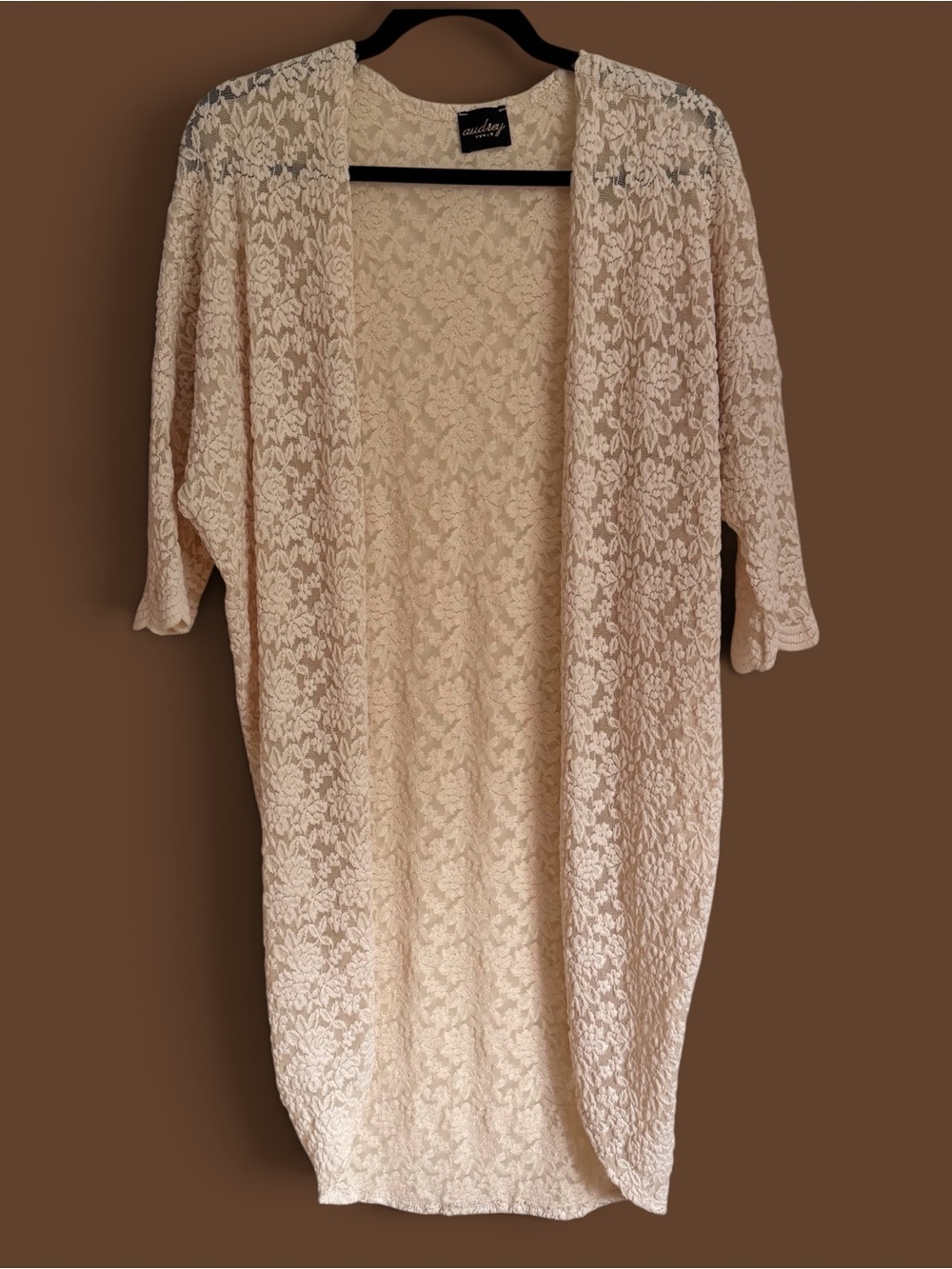 Audrey 3+1 Cream Floral Lace Duster Cardigan - Size M